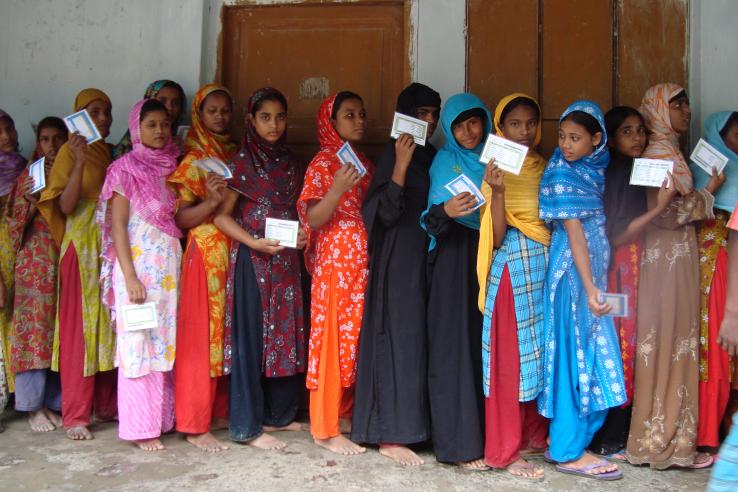 A group of girls with their ration cards in one of the study villages.